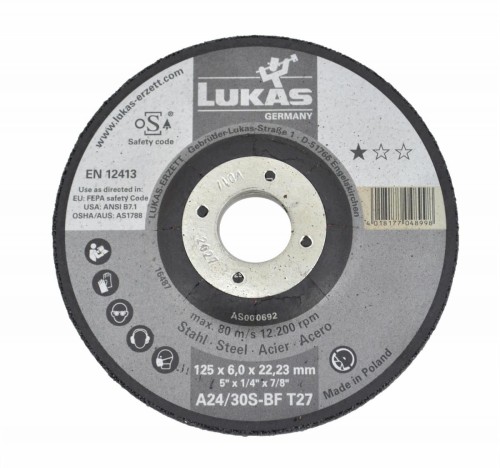 LUKAS TARCZA DO SZLIFOWANIA 125mm x 6,0mm A24/30S-BF* METAL %%%