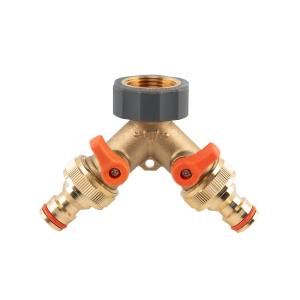 BRADAS ROZDZIELACZ 2-DROŻNY GW 3/4"x GZ 3/4" MOSIĄDZ  Z ZAWORAMI BRASS SOFT