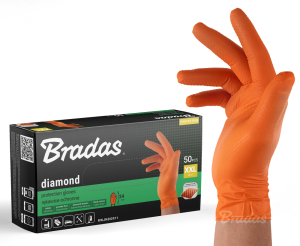 BRADAS RĘKAWICE NITRYLOWE DIAMOND POMARAŃCZOWE XXL 10-11 /50szt.