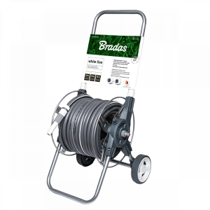 BRADAS BĘBEN WÓZEK NA WĄŻ OGRODOWY ZESTAW 30mb 1/2" NA KOŁACH WHITE SILVER PLUS KARTA