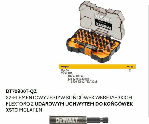 DEWALT ZESTAW KOŃCÓWEK FLEXTORQ 32cz. /MCALREN