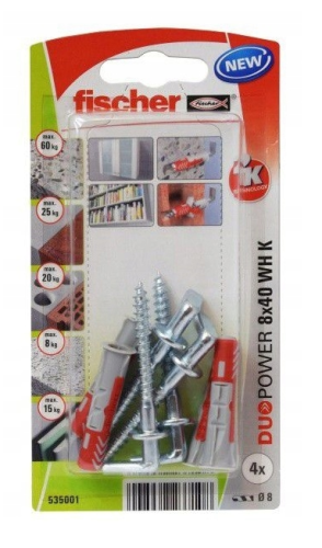 FISCHER KOŁEK DUOPOWER  8x40 Z HAKIEM PROSTYM /4szt.