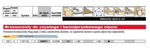 MILWAUKEE BRZESZCZOT DO WYRZYNARKI T301DL 105mm KOMPLET -  5szt. DO DREWNA CZYSTE CIĘCIE