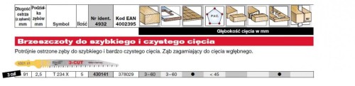 MILWAUKEE BRZESZCZOT DO WYRZYNARKI  T234X  91mm KOMPLET - 5szt. DO DREWNA, DO CIĘCIA WGŁĘBNEGO
