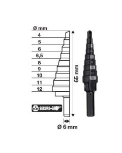 MILWAUKEE WIERTŁO STOPNIOWE  4-12   /1mm (9 - STOPNI : 4,5,6,6.5,8,9,10,11,12mm).