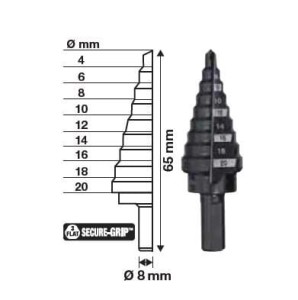 MILWAUKEE WIERTŁO STOPNIOWE  4-20 (9 - STOPNI : 4,6,8,10,12,14,16,18,20).