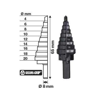 MILWAUKEE WIERTŁO STOPNIOWE  4-20mm (9 - STOPNI : 4,6,8,10,12,14,16,18,20mm)