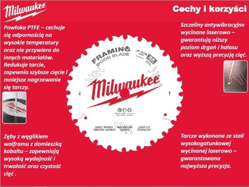 MILWAUKEE PIŁA TARCZOWA 190x30x1,6x24ATB ATB CSB P W - DREWNO - SZYBKIE CIĘCIE >>> 4932498976