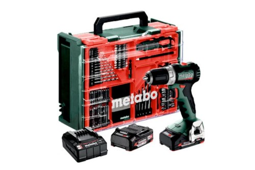 METABO BS 18 L BL Set Mobilny warsztat  + 2 akumulatory Li-Ion 18V/2,0 Ah z ładowarką SC 30 + 74 elementów
