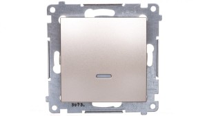 Simon 54 Łącznik jednobiegunowy z podświetleniem, szybkozłącza, złoty mat DW1L.01/44