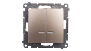 Simon 54 Łącznik bryzgoszczelny świecznikowy IP44 z podświetleniem, szybkozłącza, złoty mat DW5BL.01/44