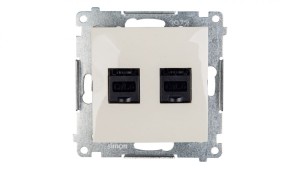 Simon 54 Gniazdo komputerowe podwójne 2xRJ45 kat.6 z przesłoną kremowe D62.01/41