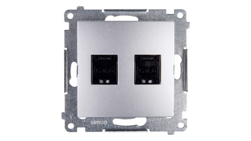 Simon 54 Gniazdo komputerowe podwójne 2xRJ45 kat.6 z przesłoną srebrny mat D62.01/43