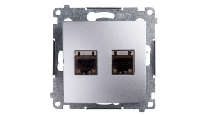 Simon 54 Gniazdo komputerowe podwójne 2xRJ45 kat.6 ekranowane z przesłoną srebrny mat D62E.01/43