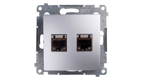 Simon 54 Gniazdo komputerowe podwójne 2xRJ45 kat.6 ekranowane z przesłoną srebrny mat D62E.01/43