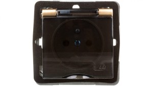 IMPRESJA Gniazdo bryzgoszczelne z/u IP44 klapka przezroczysta złoty metalik GPH-1YZ/m/28/d