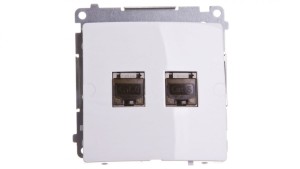 Simon Basic Gniazdo komputerowe podwójne 2xRJ45 kat.6 ekranowane z przesłoną białe BM62E.01/11