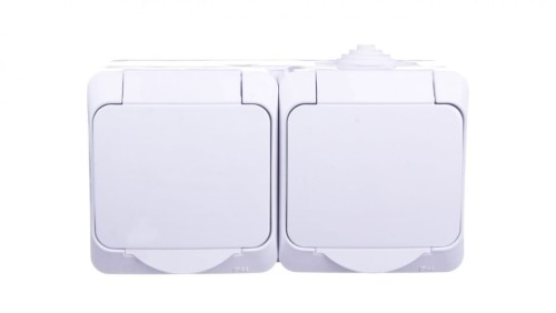 Cedar Plus Gniazdo hermetyczne podwójne z/u z klapką i przesłonami 16A IP44 białe WDE000522