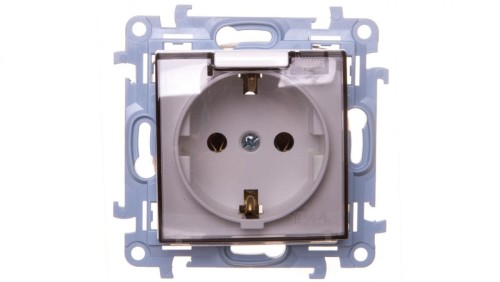 Simon 10 Gniazdo pojedyncze SCHUKO z uszczelką klapka transparetna biała 16A 250V IP44 CGSZ1B.01/11A