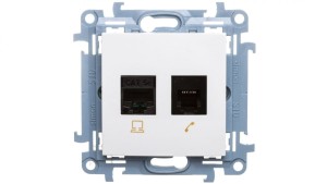 Simon 10 Gniazdo teleinformatyczne RJ45+RJ11 kat.5e białe C5T.01/11