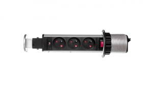 Gniazdo meblowe fi6cm, 3x250V AC wysuwane z blatu z blokadą i przewodem 1,8m srebrne OR-AE-1347