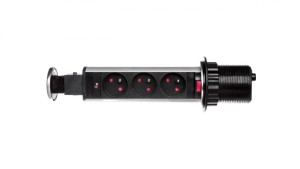 Gniazdo meblowe fi6cm, 3x250V AC wysuwane z blatu z blokadą i przewodem 1,8m INOX OR-AE-1348