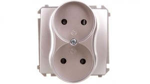 Simon Basic Gniazdo wtyczkowe podwójne bez uziemienia z przesłonami torów 16A 250V srebrny mat BMG2Mz.01/43