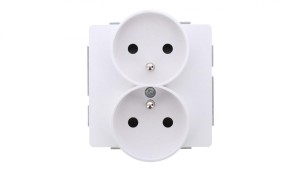 DECO Mechanizm gniazda podwójnego do ramki DECO Soft z uziemieniem 2x(2P+Z) (przesłony torów prądowych), biały mat 25DGPRSO-2zp