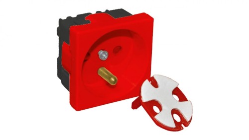 Gniazdo elektryczne 45x45 z kluczem, czerwone - 2P+Z PZ01