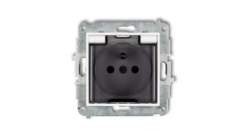 MINI Mechanizm gniazda bryzgoszczelnego z uziemieniem 2P+Z (klapka dymna, przesłony torów prądowych) biały mat 25MGPB-1zdp