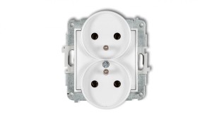 MINI Mechanizm gniazda podwójnego do ramki z uziemieniem 2x(2P+Z) (bez przesłon torów prądowych) biały mat 25MGPR-2z