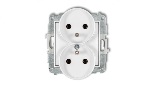 MINI Mechanizm gniazda podwójnego do ramki z uziemieniem 2x(2P+Z) (bez przesłon torów prądowych) biały mat 25MGPR-2z