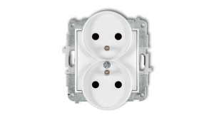 MINI Mechanizm gniazda podwójnego do ramki z uziemieniem 2x(2P+Z) (przesłony torów prądowych) biały mat 25MGPR-2zp