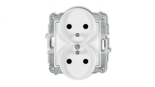 MINI Mechanizm gniazda podwójnego do ramki z uziemieniem 2x(2P+Z) (przesłony torów prądowych) biały mat 25MGPR-2zp