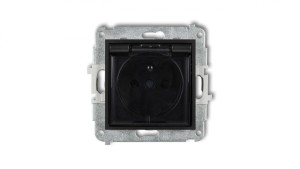 ICON Mechanizm gniazda bryzgoszczelnego z uziemieniem 2P+Z (klapka dymna, przesłony torów prądowych) czarny mat 12IGPB-1zdp