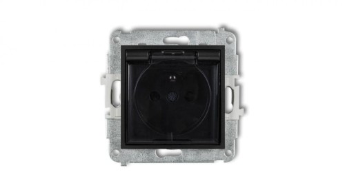 ICON Mechanizm gniazda bryzgoszczelnego z uziemieniem 2P+Z (klapka dymna, przesłony torów prądowych) czarny mat 12IGPB-1zdp