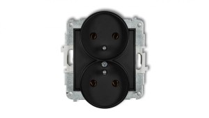 ICON Mechanizm gniazda podwójnego do ramki z uziemieniem 2x(2P+Z) (bez przesłon torów prądowych) czarny mat 12IGPR-2z