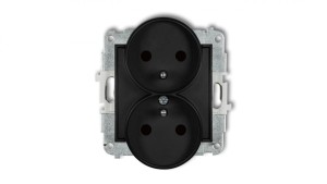 ICON Mechanizm gniazda podwójnego do ramki z uziemieniem 2x(2P+Z) (przesłony torów prądowych) czarny mat 12IGPR-2zp