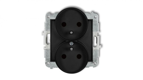 ICON Mechanizm gniazda podwójnego do ramki z uziemieniem 2x(2P+Z) (przesłony torów prądowych) czarny mat 12IGPR-2zp