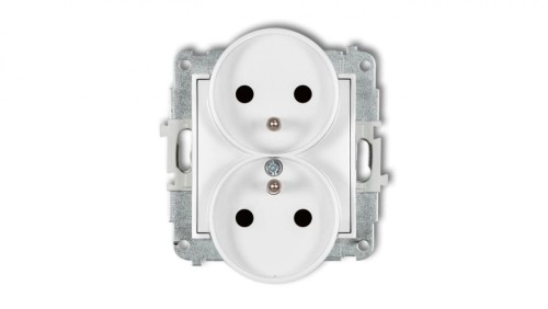 ICON Mechanizm gniazda podwójnego do ramki z uziemieniem 2x(2P+Z) (przesłony torów prądowych) biały mat 25IGPR-2zp