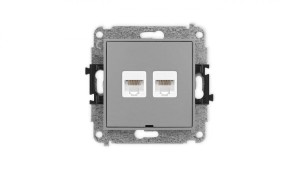 ICON Mechanizm gniazda komputerowego podwójnego 2xRJ45, kat. 5e, 8-stykowy, bez pola opisowego szary mat 27IGKBO-2