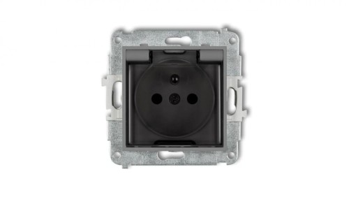 ICON Mechanizm gniazda bryzgoszczelnego z uziemieniem 2P+Z (klapka dymna, przesłony torów prądowych) szary mat 27IGPB-1zdp