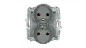ICON Mechanizm gniazda podwójnego do ramki z uziemieniem 2x(2P+Z) (bez przesłon torów prądowych) szary mat 27IGPR-2z
