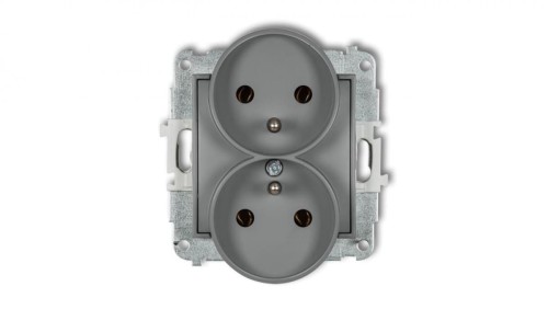 ICON Mechanizm gniazda podwójnego do ramki z uziemieniem 2x(2P+Z) (bez przesłon torów prądowych) szary mat 27IGPR-2z
