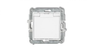 ICON Mechanizm gniazda bryzgoszczelnego z uziemieniem 2P+Z (klapka biała, przesłony torów prądowych) biały IGPB-1zp