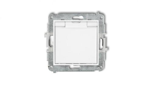 ICON Mechanizm gniazda bryzgoszczelnego z uziemieniem 2P+Z (klapka biała, przesłony torów prądowych) biały IGPB-1zp