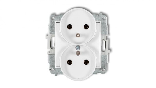 ICON Mechanizm gniazda podwójnego do ramki z uziemieniem 2x(2P+Z) (bez przesłon torów prądowych) biały IGPR-2z