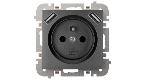 SANTRA gniazdo 2P+Z 2xUSB Zasilające bez ramki podtynkowe czarny 4188-19