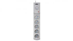 Przedłużacz przeciwprzepięciowy professional 5 gniazd 1,5m 10A 230V 2300W szary W-100034