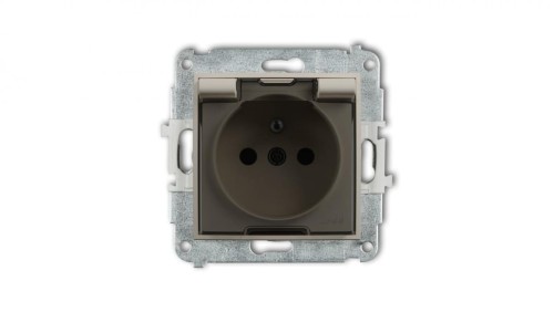 MINI Mechanizm gniazda bryzgoszczelnego z uziemieniem 2P+Z (klapka dymna, przesłony torów prądowych) taupe 60MGPB-1zdp